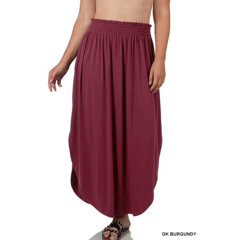 Burgundy Womens Zenana Smocked Waist Maxi Skirt 2xl